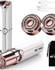 Womens Electric Razors for Facial Hair Removal - Rechargeable, 2 Replacement Heads - Painless Hair Trimmer for Lip, Mustache, Chin