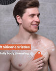 Silicone Body Scrubber Silver-Infused Dual-Sided 3-in-1 for Shower, Body Cleaning+Massage+Exfoliator Body Brush Buffer for Men and Women, Silicone Loofah, Non-Slip Handle (Orange)