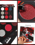 Afflano Black Red Eyeshadow Palette Goth Clown Halloween Makeup, White Silver Glitter Metallic Burgundy Black Eyeshadow Palette Highly Pigmented, Joker Vampire Christmas True Red Smoky Eye Makeup