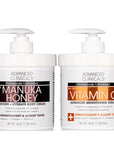 Advanced Clinicals Vitamin C Brightening Cream + Manuka Honey Body Lotion & Face Moisturizer 2pc Skincare Set For Women & Men | Body Butter Creams Help Reduce Appearance Of Dark Spots & Dry Skin, 2pc