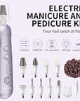 Professional Manicure Pedicure Kit, Cordless Electric Nail File Set, Rechargeable Pedicure Tools for feet, 5 Speeds Hand Foot Care Nail Drill for Thick Nail Toenail Cuticle Women Men Baby Pets-Purple