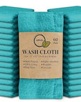 Softolle 100% Cotton Washcloths 60 Pack (12x12 Inches) Soft, Highly Absorbent Washcloth, Face Towels, Wash Cloths for Face, Ring Spun, Bulk Pack (Turquoise)