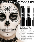 BAD COLOR 3PCS Black White Grey Face Body Paint Stick Makeup for Skull Skeleton Goth Mime SFX Cosplay & Dress Up, Full-Coverage Halloween Facepaint Makeup Kit