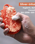 Silicone Body Scrubber Silver-Infused Dual-Sided 3-in-1 for Shower, Body Cleaning+Massage+Exfoliator Body Brush Buffer for Men and Women, Silicone Loofah, Non-Slip Handle (Orange)