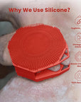 iTokGoK® Premium Silver-Infused 2-in-1 Silicone Body Scrubber, Double-Sided Design Body Brush Silicone Body Scrubber Exfoliating Body Brushes for All Skin for Showering, Lathers Well- Red