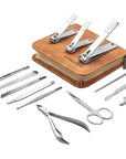FAMILIFE Manicure Set, Nail Professional Kit Manicure Kits Nail Clipper Sets, 13PCS Stainless Steel Pedicure Sets Mens Grooming Tool, with Brown Leather Travel Case for Men