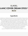 Blanc Cover Cream Stick V White - Korean Color-Changing Foundation Stick with Volufiline - Medium to Full Coverage Dewy Finish Base Makeup - Dual-Ended with Detachable Brush (204 Tan)