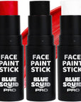 Blue Squid PRO Red, White and Black Face Paint Stick - Waterproof Body Paint Adults & Kids Eye Black Baseball, Eyeblack Softball -Hypoallergenic Twist-Up Non-Toxic Makeup Stick - Cosplay, Sports & SFX