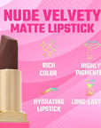 Juvia's Place The Nude Velvety Matte Lipstick Cocoa - Nude Velvety Lipstick, Long-lasting, Rich-Color Lip Makeup, Creamy with Matte Finish, Beauty & Lip Products