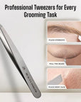 Professional Tweezers - Slant, Durable Lightweight German Stainless Steel, Ultra Precision Tweezers for Eyebrows, Facial Hair, Chin, and Ingrown Hair Removal - Gift (Matte Gray)