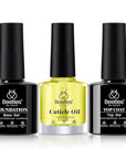 Beetles Gel Top Coat Base Coat and Cuticle Oil Set 3Pcs, No Wipe Top Gel Glossy Shine Long Lasting, Cuticle Oil Care for Dry Damaged for Stronger Nails Fall Nail Gifts For Girls
