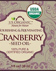 US Organic Cranberry Seed Oil, USDA Certified Organic,100% Pure & Natural, Cold Pressed Virgin, Unrefined in Amber Glass Bottle w/Glass Eyedropper for Easy Application (1 oz (30 ml))