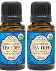 US Organic 100% Pure Tea Tree Essential Oil, Steam Distilled, USDA Certified Organic, for Hair, Skin, Scalp, Foot, Toenails, and More. Sourced from South Africa, Undiluted, Non-GMO (15 ml, 2 Pack)