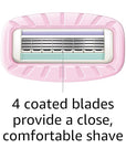 Amazon Basics Women's 4 Blade Razor for Women, Fits AmazonBasics & Venus Handles, Moisturizing Surround, 4 Count, Includes 1 Handle, 2 Cartridges & 1 Shower Hanger, Pink (Pack of 2)
