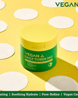 Vegan J Daily Toner Pads | Exfoliating, Hydrating, Moisturizing | Vegan K-Beauty | Oasis-Plant Complex 53,000ppm | Pore Refining & Skin Soothing | 100% Cotton (60 Pads)