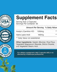 Pure Alpha Lipoic Acid Supplement with Acetyl L-Carnitine - Natural ALA ALC Amino Acids Boost Memory Support Mental Performance and Raise Energy Levels Metabolism - 60 Capsules