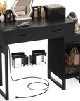 Vanity Desk with 4 Storage Drawers - Modern Makeup Vanity Table with Charging Station, Black Vanity Desk with Reversible Cabinet Dressing Table Set with Divided Organizers for Women Girls, Black
