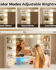 COMHOMA Vanity Desk with Lighted Mirror and Power Outlet, RGB LED Lights Makeup Vanity Set for Girls, Large Storage Capacity Dressing Table for Bedroom, 3 Lighting Modes Adjustable Brightness, White