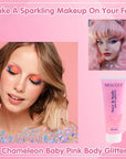 MEICOLY Chameleon Baby Pink Body Glitter,Pink Turn to Purple Face Glitter Paint,Color Changing Mermaid Face Glitter Gel for Halloween,Chunky Glitter for Face Body Hair,Festival Party Glitter Makeup