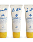 Vacation Classic Sunscreen Lotion SPF 50 3-Pack, Water Resistant Broad Spectrum Sunscreen Sun Block, Vegan Sun Tanning Lotion, Body Lotion with SPF, Travel Size Sunscreen, 3.4 fl. Oz. (Pack of 3)