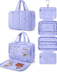 BAGSMART Travel Toiletry Bag with Jewelry Organizer, Hanging Travel Bag for Toiletries, Puffy Makeup Cosmetic Bag Organizer, Carry-on Travel Accessories Essentials, Purple-L