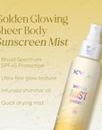 KYDA Sheer Body Sunscreen Mist, SPF 45, Radiant Glow Sunscreen Spray, Infused with Shimmer Body Oil, Ultra-fine Glowing Mist, Quick Drying, Lightweight Hydrating Spray, 4.06 fl oz, GOLD