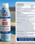 Coral Isles SPF 50 Sunscreen Spray - Hawaii Compliant - Oxybenzone & Octinoxate Free - Broad Spectrum - Water Resistant, 6 Fl Oz (Pack of 2)