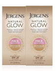Jergens Natural Glow Face Self Tanner Lotion, SPF 20 Sunless Tanning, Fair to Medium Skin Tone, Daily Facial Sunscreen, Oil Free, Broad Spectrum Protection, 2 Fl Oz (Pack of 2) (Packaging May Vary)