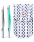 Expert Slant and Point Tip Tweezer Set with Exclusive Storage & Carrying Case, GlamTweeler Sharp & Precision Tweezer Set for Eyebrows, Facial Hairs & Fine Hairs Removal (Sparkle Mint Green + Silver)