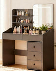 Makeup Vanity Desk with LED Mirror & Movable Storage Cabinet, 3-Tier Open Shelves, 5 Drawers, Adjustable 3-Color Lighting for Bedroom