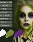 BAD COLOR 3PCS White Ogre Green Purple Face Body Paint Stick Makeup for Beetle-juice/ Frankenstein SFX Cosplay & Dress Up, Full-Coverage Halloween Facepaint Makeup Kit