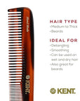 Kent 9T Tortoise Fine and Wide Tooth Comb Detangler - Large Handmade and Saw-Cut Dressing Combsw,for Wet and Dry, Hair Comb for Women and Durable Grooming Comb for Men Made in England