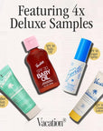 VACATION Sun Belt Sampler Kit, SPF 30-50 Sunscreen Pack, Includes Classic Lotion, Super Spritz Face Mist, Baby Oil, After Sun Gel, Festival Friendly Fanny Pack
