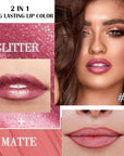 evpct Mauve Pink Metallic Glitter Lip Liner and Lipstick Combo Lip Gloss Stain Set Makeup for Women Long Lasting Waterproof 24, Dusty Rose Metallic Shimmer Frosted Iridescent Glossy Liquid Lipstick 16