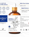 HIQILI Neroli Essential Oil 3.38 Fl Oz, Pure Natural Neroli Oil for Skin, Diffuser, Includes 10ML Travel Bottle - 100ML
