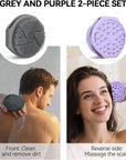 2-Pack Soft Silicone Dual-Sided Body Scrubber & Loofah | Gentle Exfoliating Shower Brush for Men & Women | Creates Rich Lather, Easy to Clean (Gray & Purple)