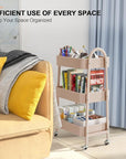 EAGMAK 3 Tier Utility Rolling Cart, Metal Storage Cart with Handle and Lockable Wheels, Multifunctional Storage Organizer Trolley with Mesh Baskets for Kitchen, Living Room, Office, Garage (Beige)