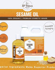 ORGANIC SESAME OIL (32 oz) Premium Cold Pressed Unrefined | 100% Pure Sesame Oil for Skin, Face, Hair, Soap Making | Carrier for Essential Oils | Available in Bulk | 32 FL OZ