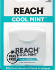 REACH Cool Mint Dental Floss, Fresh Mint, Plaque Remover for Teeth, Shred Resistant, Waxed, Easy on Gums & Teeth, Fresh Breath, Oral Care, PFAS Free, for Adults & Kids, 1 Pack, 55yd