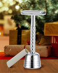 Double Edge Safety Razor for Men with Stand and Silicone Cover - Durable Metal Eco-Friendly Single Blade Safety Razor with 10 Blades- Closed Smooth Shave (Silver)