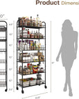 6 Tier Slim Storage Cart with Wheels, Metal Mobile Shelving Unit Organizer Utility Cart for Office Bathroom Kitchen Laundry Room Narrow Places (10inches)