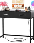 Cyclysio Vanity Desk with Mirror and Lights, 36'' Makeup Vanity Desk with Power Outlet, Small Vanities Set Dressing Table with Drawers for Bedroom, Black