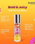 Blossom Roll on Lip Gloss, Scented Clear High Shine Moisturizing Lip Oil, Non Sticky, Infused with Real Flowers, Made in USA, 0.2oz, Mango