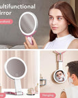 LitBear Travel Makeup Mirror with Lights, Rechargeable Double-Sided 10X/1X Magnifying Mirror, Portable Lighted Beauty Mirror, 3 Color Lighting, Dimmable Touch Screen, Tabletop Handhold Hanging (White)