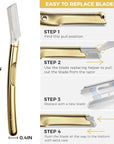 ZOMCHI Dermaplane Razor with 11 Blades for Women & Men, Eyebrow Trimmer with Protective Silicone Cap, Face Razor for Hair Removal - Matte Gold