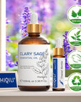 HIQILI Clary Sage Oil Essential, Herbal Sooth Aroma in Diffuse, Meditation, Calming Sleep at Bedtime, Body Massage, Moisturize Skin, DIY Deodorant Spray - 100ML