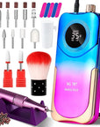 Portable Nail Drill Cordless,35000 RPM Electric Nail File with Holder,Rechargeable Nail Drill E Filer for Nails,Electric Nail Buffer Nail Dremel Tool for Women (Gradient Purple Blue)