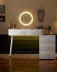 WinZo 36" Vanity Desk with Mirror and 3 Light Modes, Dressing Table Set with 5 Sliding Drawers, Makeup Desk with Charging Station, Modern Vanity for Small Spaces & Bedroom, White