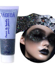 DAGEDA Body Glitter Gel, Face Glitters Body Gel Sequins Shimmer Liquid Eyeshadow, Chunky Glitter for Face Hair Nails, Holographic Cosmetic Laser Powder Festival Glitter Makeup 1.7oz (Black)