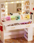 COMHOMA Vanity Desk with Lighted Mirror and Power Outlet, RGB LED Lights Makeup Vanity Set for Girls, Large Storage Capacity Dressing Table for Bedroom, 3 Lighting Modes Adjustable Brightness, White